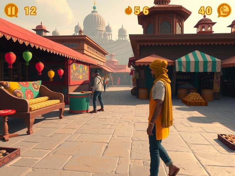 Mystic Kulfi Expedition gameplay screenshot showing Indian market scene